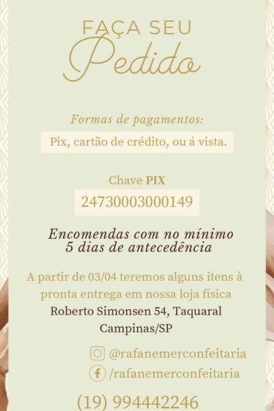 Entre em contato com Rafa Nemer Confeitaria Artesanal e Faça seu Pedido de Páscoa!